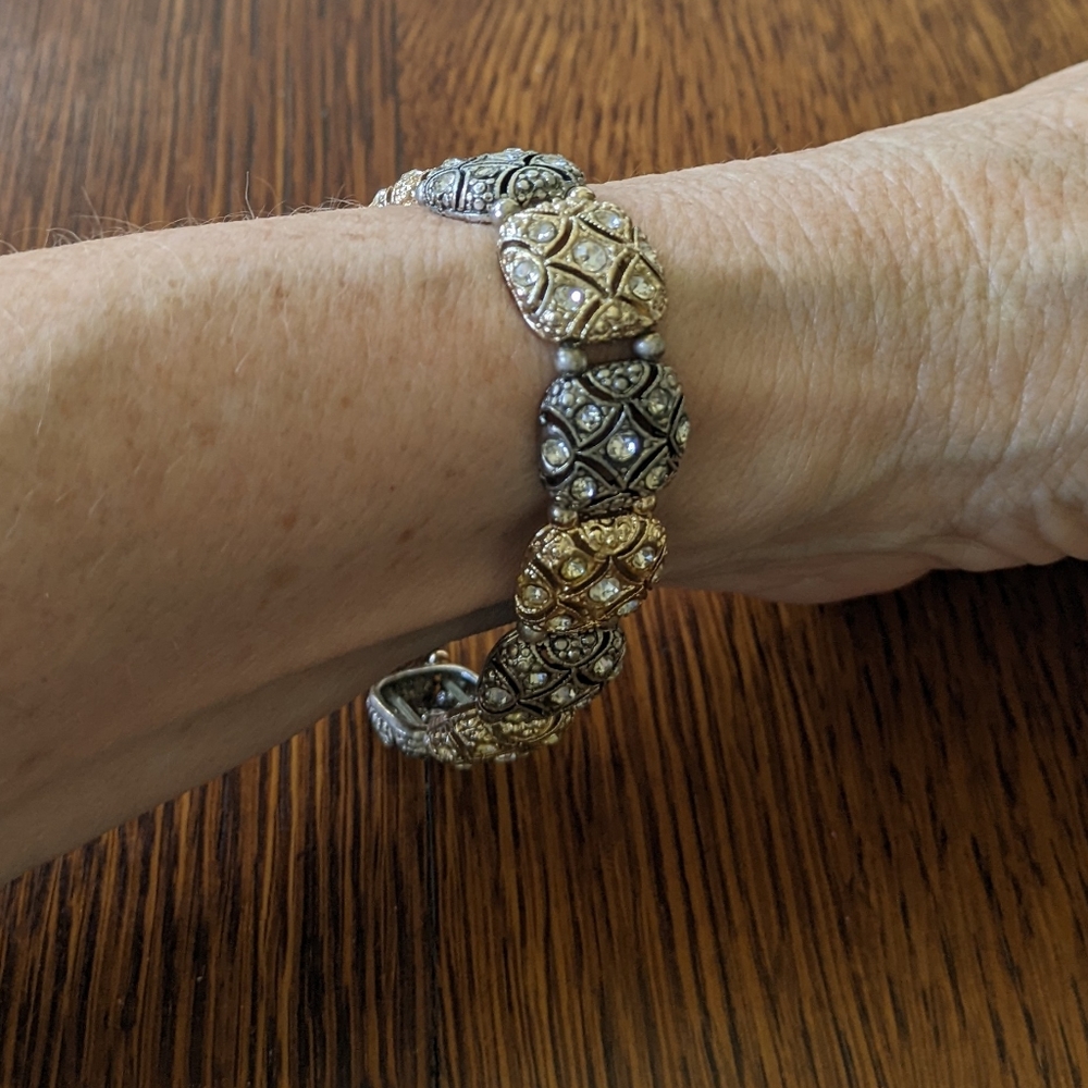 Chico's Silver and Gold-tone Bangle Bracelet with rhinestone embellishments